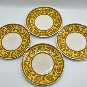 Vintage Royal Ironstone Queens Rose Salad Plates Set of 4 Yellow Floral 1970s